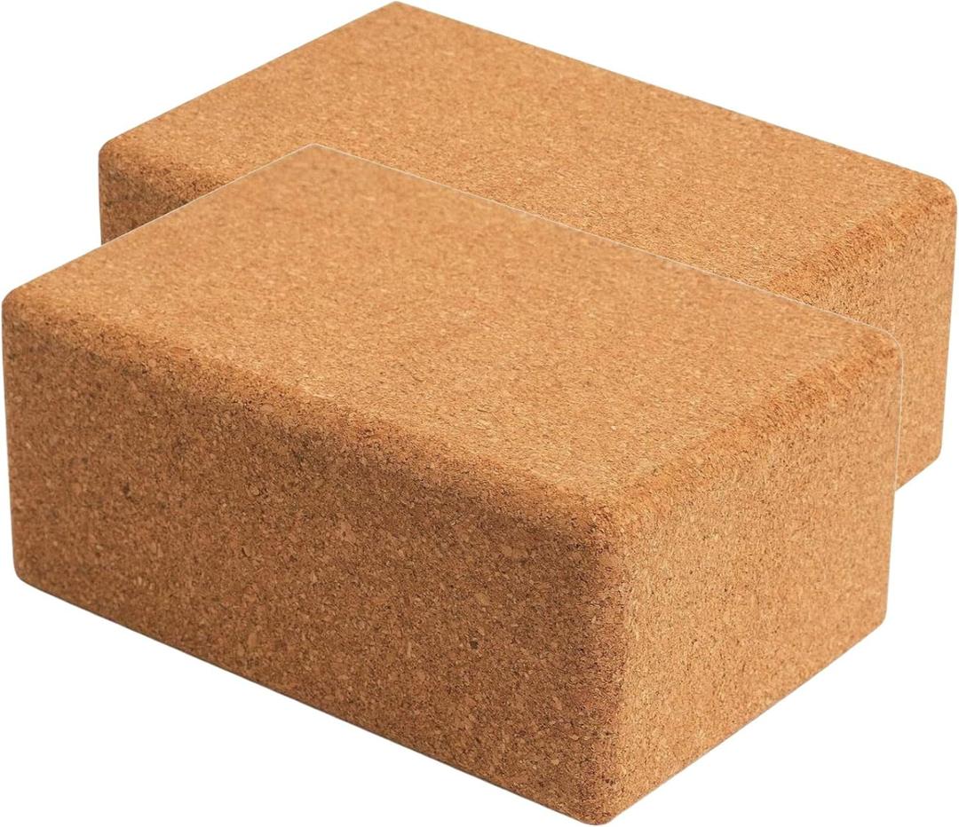 Cork Yoga Blocks 2 Pack Set -Natural Cork from Portugal, 9"x6"x4" Yoga Blocks Non-Slip & Anti-Tilt for Women| Men, Lightweight, Odor-Resistant| Moisture-Proof, Perfect Yoga Equipment