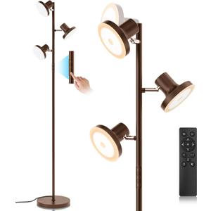 36W LED Tree Floor Lamp, Modern Dimmable Standing Lamp with Remote & Touch Control, 4 Color Temperatures, 3 Rotatable LED Light Floor Lamps for Living Room, Bedroom, Office (Brown)