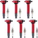 Pindex 6 Pack UF502 Ignition Coils and Spark Plugs Coils Pack Kit Compatible with 2006-2010 Chrysler 2006-2011 Dodge 2009-2010 Volkswagen 04606869AB 04606869AA