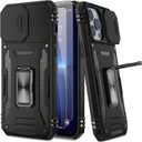 AUPAI for iPhone 13 Pro Max Case with Camera Protection and Screen Protector,Heavy Duty Military Grade Protective Phone Cover with Kickstand Black