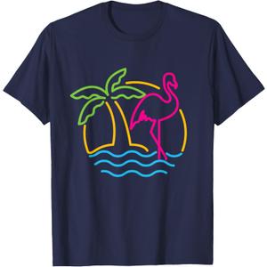 80s Vintage Miami Retro Neon Pink Flamingo T-Shirt Small