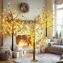 Lamerge Brown Lighted Birch Tree Set of 3, Christmas Decorations Birch Tree with Lights for Home Holiday Party, Indoor/Outdoor 4FT+5FT+6FT, Halloween Decorations