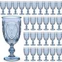 Wiwiqing 48 Pcs Vintage Wine Goblet Colored Water Goblets Plastic Wine Glasses Retro Embossed Glassware Water Goblets for Wine Bar Juice Baby Shower Wedding Reception Grand Event Party (Blue)