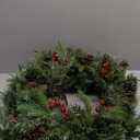 24 Inch Artificial Pre-Lit Christmas Wreath, Warm White & Multi-Color Lights with Timer, Battery Operated, Berries, Pinecones, Ball Holiday Decoration for Front Door, Outdoor