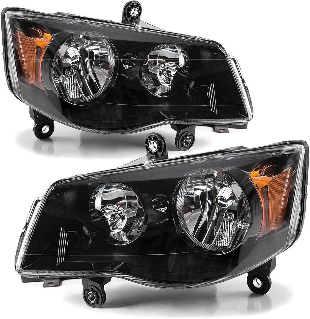 APSVE Headlight Assembly for 2011 2012 2013 2014 2015 2016 2017 2018 Dodge Grand Caravan, 08-16 Chrysler Town & Country Head Lights Headlamp Replacement Driver and Passenger Side, Black