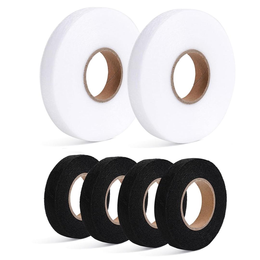 Iron On Hemming Tape - 2 Rolls 1.5 cm x 70 Yards Each & 4 Rolls 1.5 cm x 27 Yards Each - Adhesive for Fabric Tape No Sew Hemming Tape for Clothes Pants Dresses Curtains, White & Black (Multicolored)