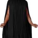Womens Casual Cape Sleeve Pleated Split Short Dress Loose Fit Cocktail Party Flowy Dress (Medium, 23black)