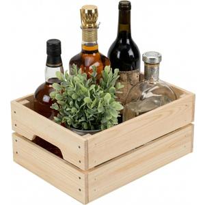 WOPITUES Wooden Crate,Wood Crates for Storage,Stackable Pantry Bins and Pantry Organizers with Handles,Pantry Baskets,Wooden Box for Pantry,Kitchen,Garden,Garage,Display, Nature Wood