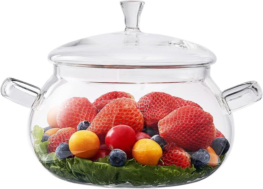 2.5 Quart Glass Saucepan Simmer Pot With Lid, Glass Cookware Glass Pot, Microwave, Stove and Dishwasher Safe Borosilicate Glass Pitcher
