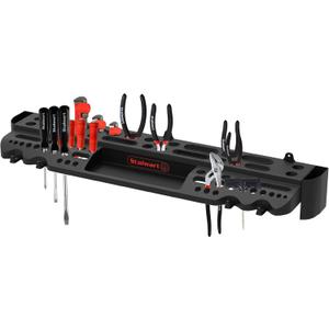 Tool Storage Shelf Wall Mount Utility Shelf Organizer Rack Has 61 Slots, 4 Hooks, 2 Compartments Garage Shelving and Tool Organizers by Stalwart