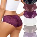 Aijolen Lace Bikini Panties Womens Cheeky Seamless Underwear Ladies No Show Hipster Underpants 6 Pack  (Large)