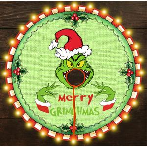 Christmas Tree Skirt with LED Lights, 48 Inch Green Monster Red White Stripes Xmas Tree Collar, Funny Christmas Tree Mat for Holiday Party Indoor Outdoor Christmas Tree Decoration