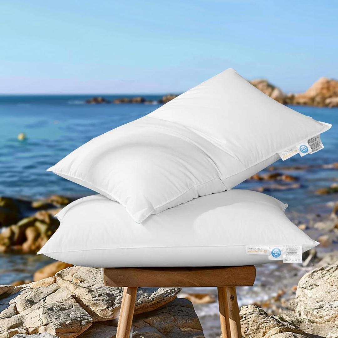 Canadian Luxury Goose Down Pillow Standard Size, 750 Fill Power, 100% Cotton with Teflon Shell- Ultra Comfort Sleep Pillows - Bed Pillows for Back, Stomach(White,Standard(Pack of 2))