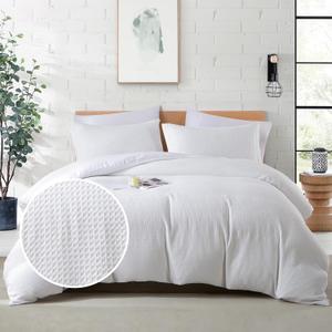 BOLINLIVING Waffle Weave Duvet Cover Full Size, 3PCS Microfiber Duvet Cover with 2 Pillow Shams, White Textured Soft Comforter Cover for All Season with Zipper Closure and Corner Ties