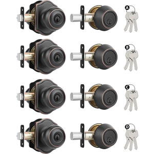 Goldenwarm Oil Rubbed Bronze Exterior Door Knob and Single Cylinder Deadbolt, Keyed-Different Entry Locksets with Lock and Key 4 Pack Set