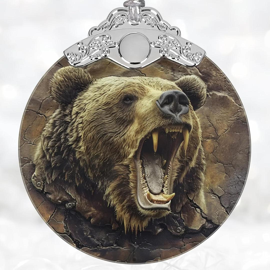 Christmas Ornament, Grizzly Bear Christmas Decoration, Stained Glass Christmas Tree Ornaments, Christmas Ornaments Clearance, Bear Lover Gifts, Xmas Gift for Friend Family Coworker