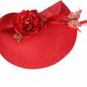 Fascinator Elegant Hat for Women Cute Flower Headpiece Large Brim Wedding Tea Party Church Fancy Floral Butterfly Headwear (Red)