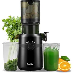 Cold Press Juicer Machines,Fretta Slow Masticating Juicer Machines with 4.25" Large Feed Chute,Fit Whole Fruits & Vegetables Easy Clean Self Feeding,High Juice Yield,Tritan BPA-Free,Onyx Black