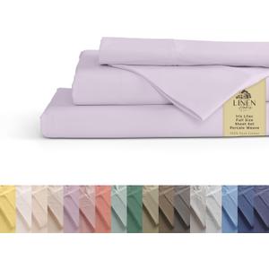 Linen Home 100% Cotton Percale Sheets Queen Size, Iris Lilac, Deep Pocket, 4 Pieces Set - 1 Flat, 1 Deep Pocket Fitted Sheet and 2 Pillowcases, Crisp Cool and Strong Bed Linen