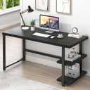 EXCEFUR Black Desk, Modern Computer Desk for Home Office, Metal Wood Writing Study Table Workstation with Storage Shelf for Living Room, Bedroom, 53 Inch