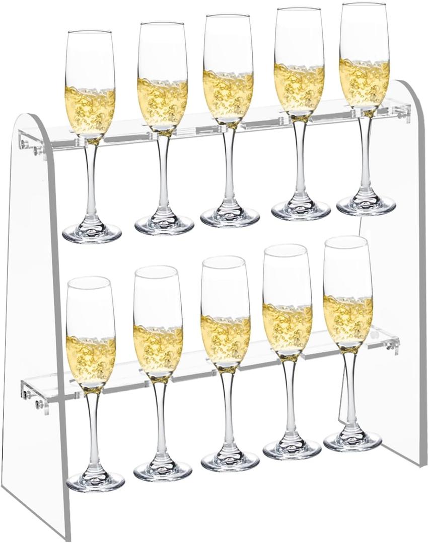 Champagne Wall Holder - 2-Tier Clear Acrylic Champagne Glass Holder Stand - Holds 10 Cups - Flute Stand for Drinks & Wine Glass Display Rack