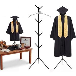 Amyhill Graduation Gown Display Stand with 4 Hooks 1 Adjustable Portable Hanger 24-75 Inch Graduation Steel Coat Rack for Graduate Clothing Cap Shirt Jacket Dress Display Party Supplies