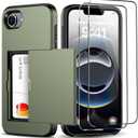 for iPhone 16e Wallet Case with Card Holder + 2 Tempered Glass Screen Protector Protective Shockproof Hidden Card Slot Slim Case Women Men for iPhone 16e 6.1"(Deep Green)