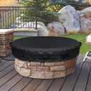 Outdoor Fire Pit Cover Round for In-Ground Fire Pits 60-64 Inch, 600D Waterproof Weather-Resistant Polyester Cover for Built-in Stone Fire Pits All-Season Protection, Black