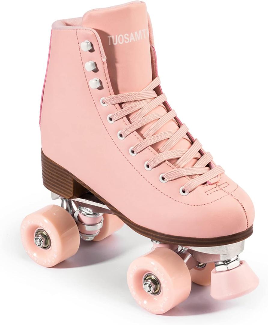 Tuosamtin Roller Skates for Women/Youth with Height Adjustable stoppers Retro Quad Roller Skates for Outdoor and Indoor (7, Pink)