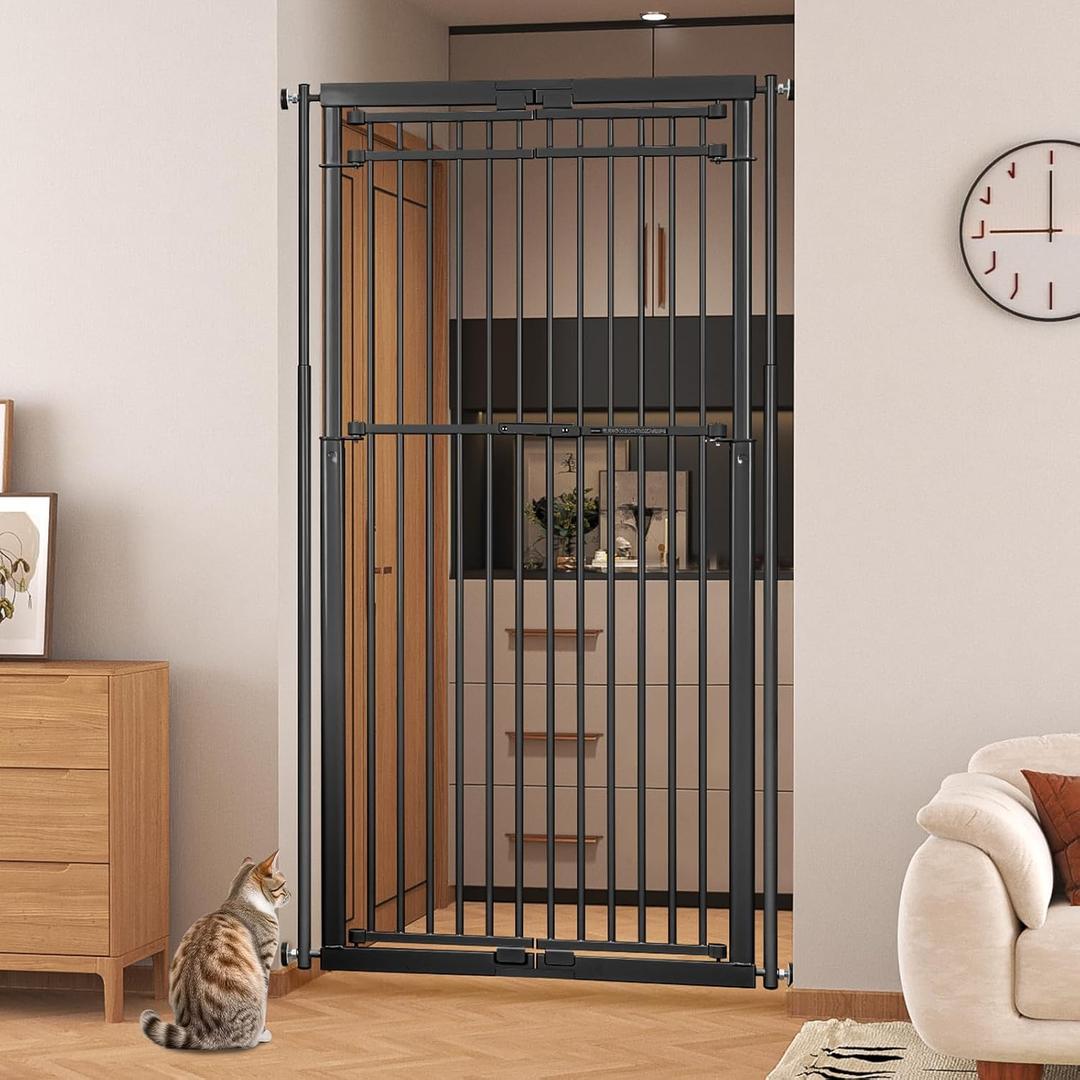 78.8" Extra Tall Cat Gate, 28.3-33" Wide Tall Dog Gate for Doorways/Hallways, NO Drilling Pressure Mounted Pet Gate for Stairs, Kitchen (Black)