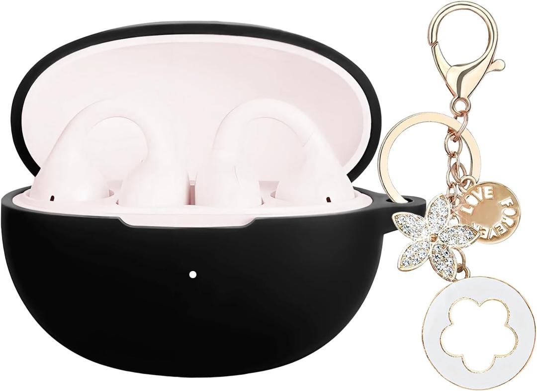 Case Cover Compatible with Baseus Bass BC1 Earbuds, Ziseyoru Soft Silicone Protective Skin for Baseus Bass BC1 with Accessories Bling Keychain for Women Girl (Black)