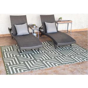 Stylish Camping 276094 6-feet by 9-feet Reversible Mat, Plastic Straw Rug, Large Floor Mat for Outdoors, RV, Patio, Backyard, Picnic, Beach, Camping - Geometric Mat (Olive Green/Beige)