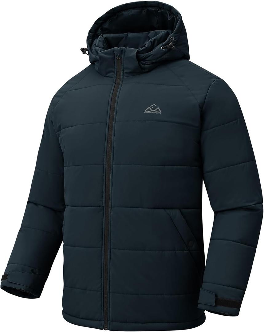 Rdruko Men's Puffer Jacket Hooded Sherpa Lined Water Resistant Insulated Thermal Winter Coats (Medium, Navy)