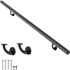 3FT Modern Aluminum Handrail Set, handrails for Indoor Stairs,Deck,Slope, Wall Mounted Staircase handrails, Zink Alloy Brackets Included,Rust Free. (Matte Black, 3 FT)