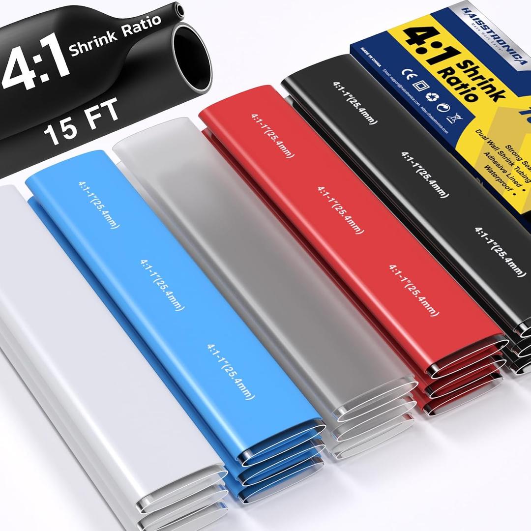 haisstronica 4:1 Heat Shrink Tubing Kit,1Inch 15Ft Adhesive Lined Marine Resistant Grade Shrink Wrap, Perfect for Home and Industrial,5 Colors