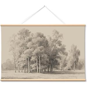 VIYYIEA Extra Large Size Canvas Wall Art, 54x36 Inch Vintage Tree Landscape Sketch, Black and White Nature Wall Decor for Living Room, Bedroom, Above Sofa