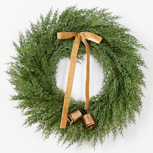 Waipfaru 24 Inch Christmas Wreath, Cedar Wreath Artificial Realistic with Bow and Bell, Large Christmas Pine Wreaths for Front Door, Windows, Outdoor, Indoor, Wall, Christmas Decorations (1Pcs)