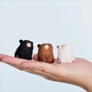 Small Carved Wooden Bears Figurines, 4PCS Handmade Brown Polar Black Bears with Base Sculpture Craft Set, 1.4" Cute Bear Statues Home Decor Art Carving Work