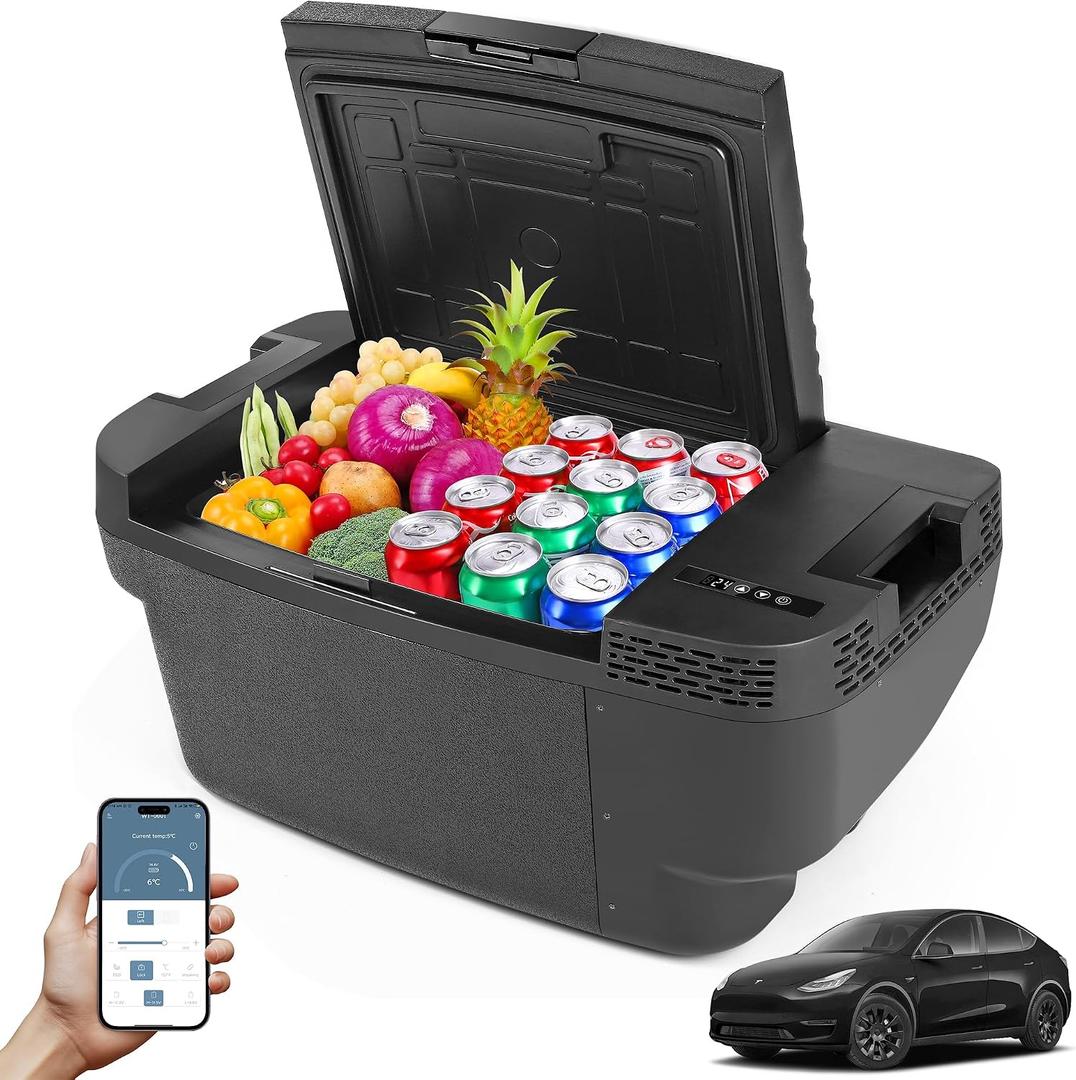Car Refrigerator for Tesla Model Y, 37QT(35L) -4~68 Car Fridge 12V Refrigerator for Tesla Model Y Trunk Portable Freezer for Camping Tailgating Road Trip Home 12/24V DC&120~240V AC, App Control