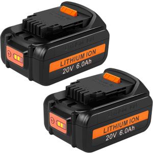 6Ah 20V MAX Battery: Replacement for Dewalt 20 Volt MAX XR Lithium ion Battery DCB206 DCB206-2 DCB205 DCB207 Compatible with Dewalt 20V Tools - 2 Pack 6.0Ah
