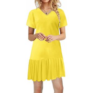 Alaster Queen Womens 2025 Summer T Shirt Pleated Dress Short Sleeve Casual Swing Tunic Dress with Pockets (Yellow, S) Alaster Queen Womens 2025 Summer T Shirt Pleated Dress Short Sleeve Casual Swing Tunic Dress with Pockets (Yellow, S)