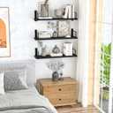 Floating Shelves - 24 Inch Wall Mounted Set of 3, Rustic Wood Storage Shelves for Living Room (Black)