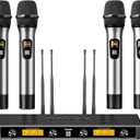 TONOR Wireless Microphones System, 4x5 Channel UHF Wireless Mic, 4 Handheld Adjustable Frequency Metal Cordless Dynamic Mic, Multiset Operation, 90 m Ideal for Karaoke Singing Wedding Church, Silver