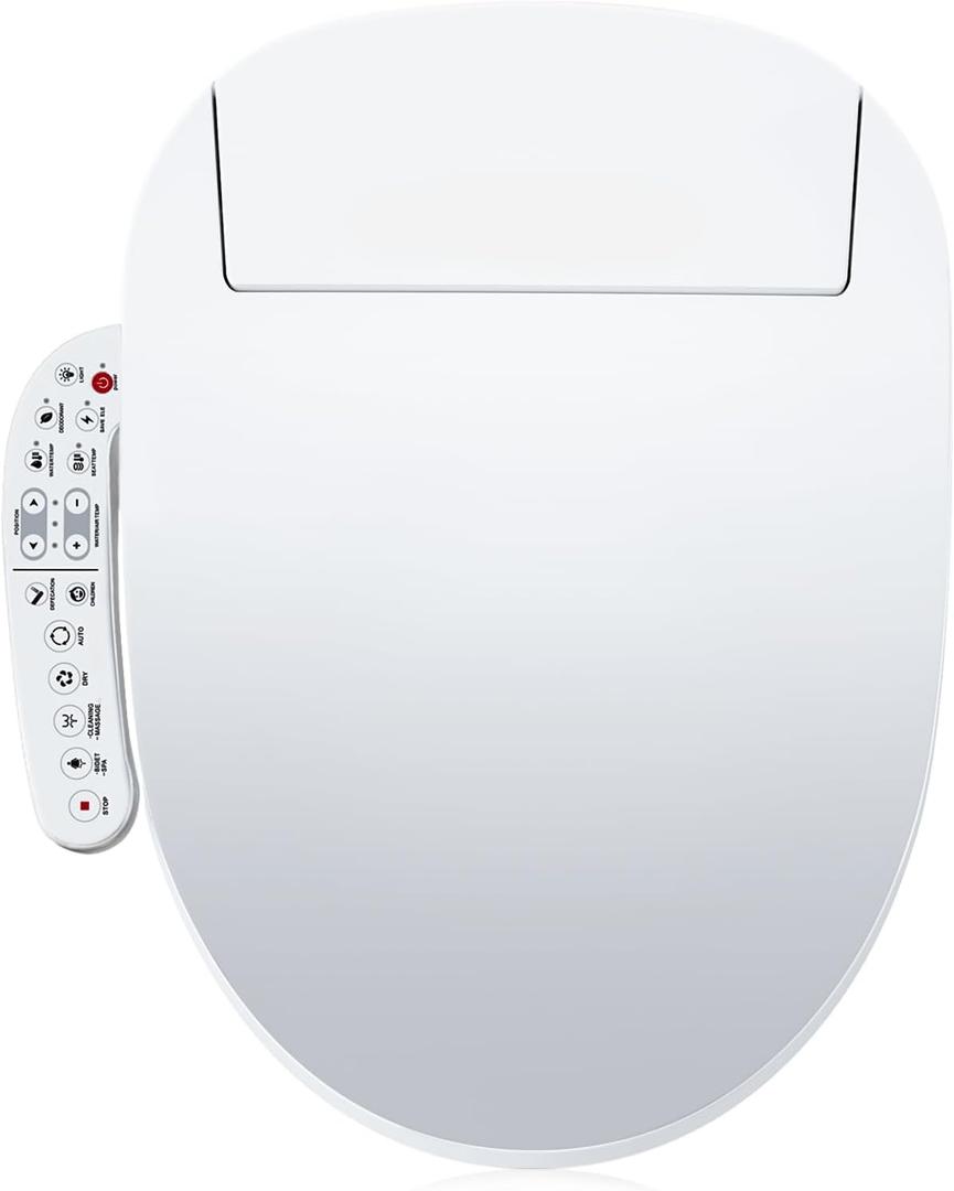 ZMJH A201 Elongated Smart Toilet Seat, Unlimited Warm Water, Vortex Wash, Electronic Heated,Warm Air Dryer,Bidet Seat,Rear and Front Wash, LED Light, Need Electrical, White (Elongated)