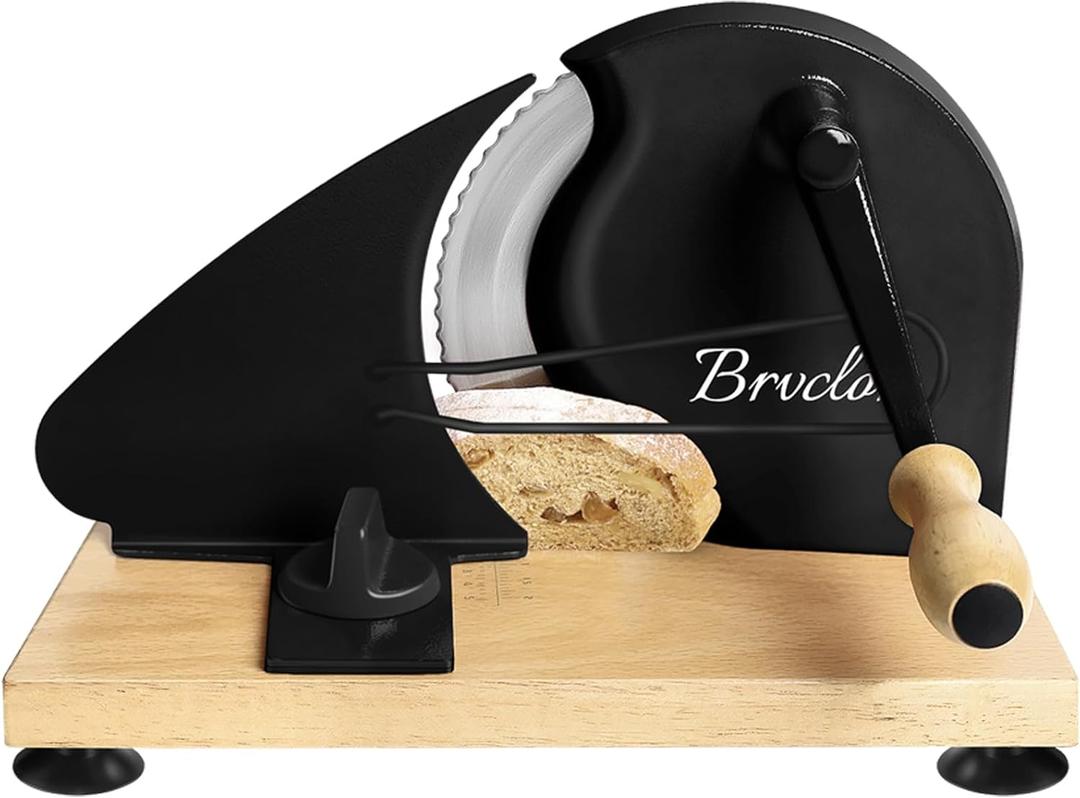 UpgradedManual Bread Slicer for Homemade Sourdough Bread,Metal Guide & Adjustable Thickness, Hand Crank Bread Slicer with Scale Line and Suction Cup, Sharp Blade, Suitable for Sourdough Bread, Etc (Black)