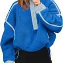 Panadila Womens Half Zip Sherpa Fleece Pullover Soft Oversized Sweatshirt with Pockets Warm Fuzzy Sweater (Small, Bright Blue)