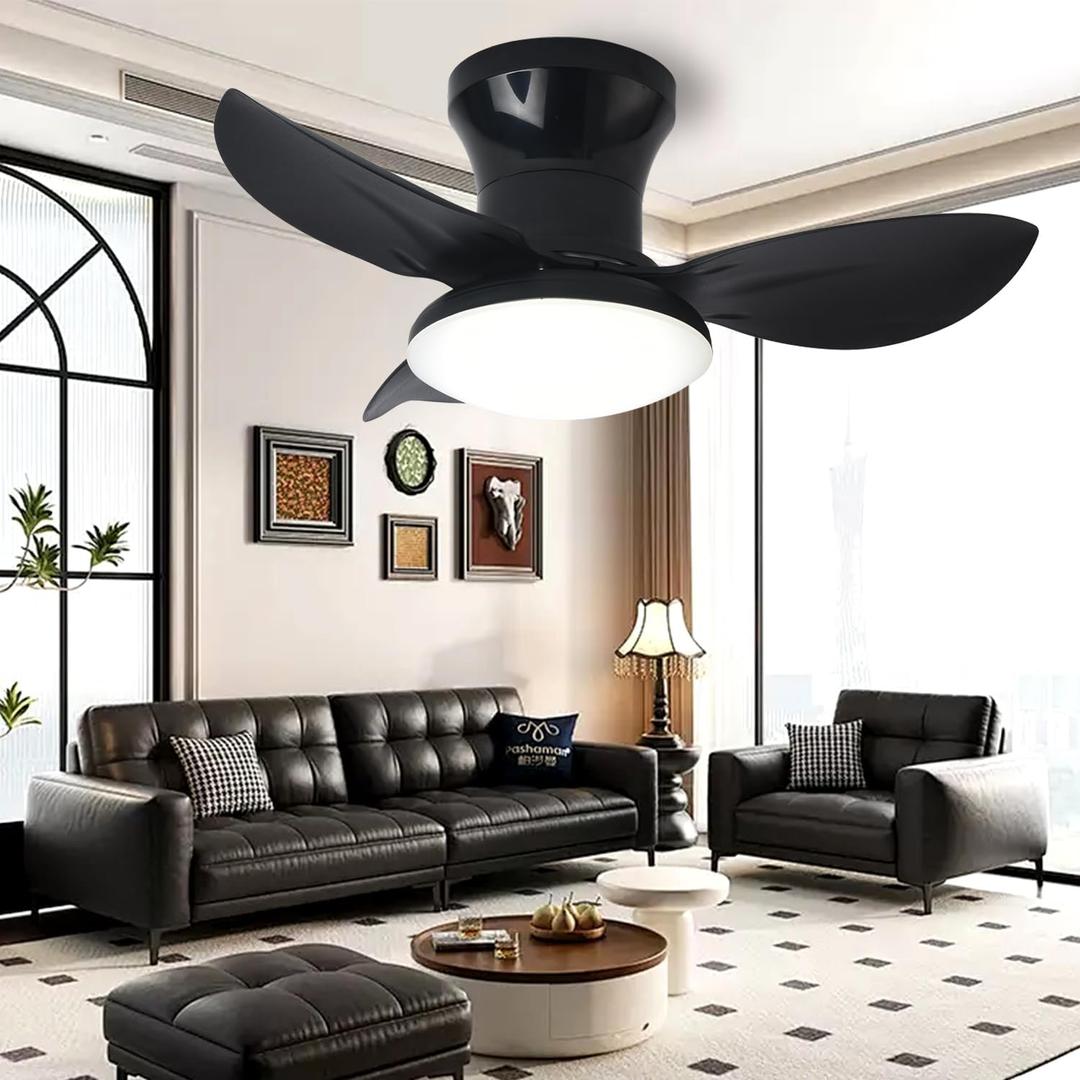 Ceiling Fans with Lights Remote Control, Modern Low Profile Ceiling Fan with Quiet Reversible DC Motor for Bedroom Living Room and Patio Black