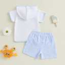 Toddler Baby Boy Swim Cover Up Zipper Towel Terry Hood Tops Seersucker Gingham Shorts Set 2pcs Beach Bathing Suit (12-18 Months, Sky Blue)