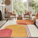 DCX Abstract Washable 10x12 Rug, Non Slip Low Pile Rug, Orange & Yellow