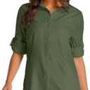 Womens Fishing Safari Shirt Sun Protection Hiking Shirts Quick Dry Lightweight UPF 50 Long Sleeve for Travel Outdoor Camping (3X-Large, Army Green)